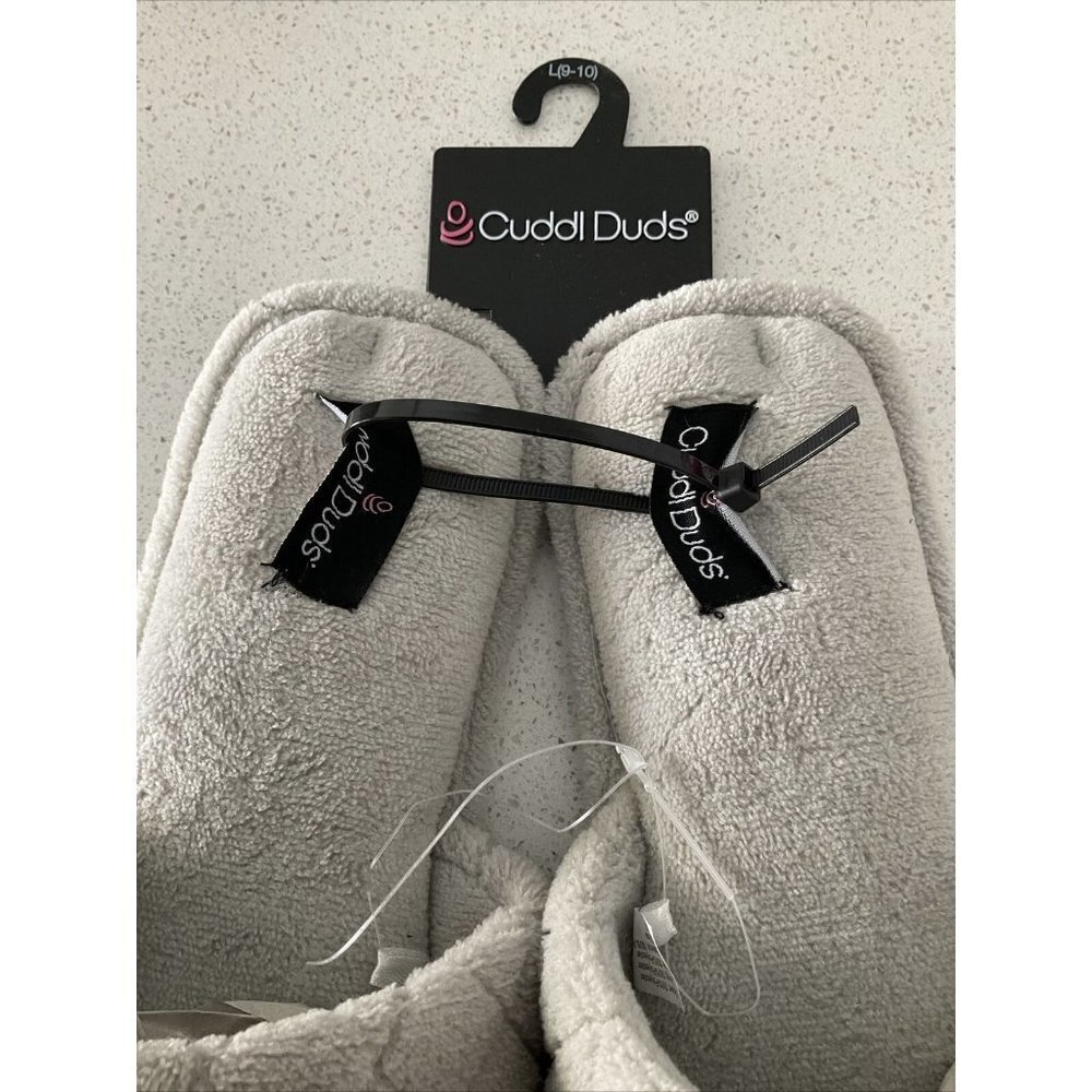Cuddl Duds Open Toe Quilted Terry Cloth Gray Slippers Size 9-10 Women’s NWT - Picture 3 of 5